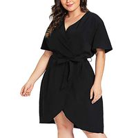 CCatyam Plus Size Dresses for Women, Skirt V-Neck Solid Belt Bandage Hem Sexy Loose Party Casual Fashion Black