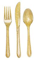 Creative Converting Premium Plastic Glitz Gold Glitter Cutlery, 24 Utensils Per Package