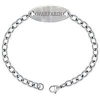 Surgical Stainless Steel Medical Alert Warfarin Bracelet 9/16 inch Wide, up to 9 inch Long