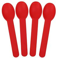 [25 Count] Red Heavy Duty Plastic Spoons - Disposable Frozen Yogurt Ice Cream Spoons - Frozen Dessert Supplies