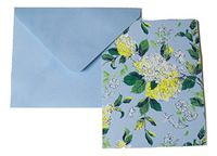 April Comell Accented Blank Cards ~ Fun Florals (Flowers and Butterflies on Light Blue; 6 Cards with Light Blue Envelopes; 5.5" x 4.25")