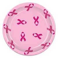 Pack of 96 Disposable Hot and Light Pink Ribbon Dinner Plates 9"