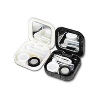 2PCS Portable Cute Pocket Mini Contact Lens Case Travel Kit Mirror Container(Black + White)