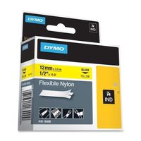 DYMO 18490 Rhino Flexible Nylon Industrial Label Tape, 1/2-Inch x 11 1/2 ft, Yellow/Black Print