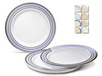 " OCCASIONS" 120 Plates Pack, Heavyweight Disposable Wedding Party Plastic Plates (7.5'' Appetizer/Dessert Plate, Odyssey in White/Blue & Gold)