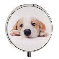 New Personalized Design Pill Organizer Silver Round Compact Pill Box Decorative Metal Medicine Vitamin Organizer，3 Pill Splitter -Cute Dog