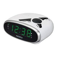 Jensen JCR-175W Digital AM/FM Clock Radio with Battery Backup, Dual Alarm,Sleep & Snooze Functions, 0.9-Inch Green LED Display AUX-in - White