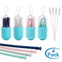 Whaline 4 Pack Silicone Collapsible Straws Reusable Drinking Tube Set with Case and Cleaning Brush for Kids & Adult, Food-Grade Portable Set
