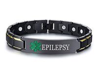 XUANPAI Epilepsy Stainless Steel Brushed ID Identity Magnet Therapy Medical Alert ID Bracelet for Men Women