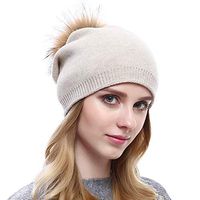 Theoylos Women's Winter Warm Knit Cuff Beanie Hat Ladies Pompom Skull Cap Warm Soft Ski Cap Beige