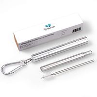 Bystream Collapsible Stainless Steel Straw, Telescopic Reusable Drinking Straw with Cleaning Brush, Slim Portable Case, and Keychain for Tumblers, Cups, Glasses and Jars