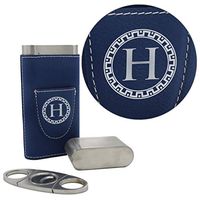 Custom Personalized Cigar Holder - Monogrammed Cigar Gift Case with Cutter (Blue)