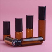 5Pcs 5ML Amber Roll on Bottles for Essential Oils-Amber Roll on Glass Bottles-Amber Glass Roller Bottle for Essential Oils-Refillable Roll on Bottles for Essential Oils- Perfume Bottle (Black Cap)