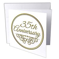 3dRose 35th Anniversary - Gold text Wedding Anniversary Greeting Cards, 6" x 6", Set of 6 (gc_154477_1)