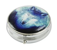 Hiuy Custom Personalized Round Glass Pill Box Pocket Travel Pill Case Vitamin Decorative Protector (Wolf)