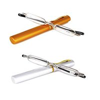 VISENG 2 Pairs Slim Mini Metal Reading Glasses Compact Lightweight Portable Readers with Glasses Case for Reading Case +3.0