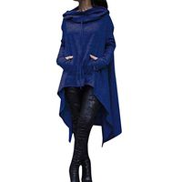 Howstar Womens Irregular Tunic Sweatshirts Dress Long Pullover Hoodie with Pocket (L, Blue)