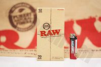 Bundle - 2 Items - Full Box Of AUTHENTIC Raw Rolling Paper 12 Rolling Machines 70 mm And Patriot Lighter