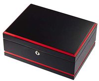 Visol Hydra Black and Red Cigar Humidor with Free Laser Engraved Metal Plate (Vine Monogram)