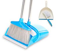 BristleComb Broom and Dustpan Set - Variable Handle Length Broom and Dustpan - Includes: Hand Brush and Dustpan Combo - Lightweight and Upright Stand for Cleaning Your Kitchen, Home, and Lobby (Blue)