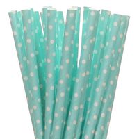 Light Blue with Small White Polka Dot Paper Straws (75)
