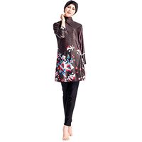 Gojendy Women Floral Printed Bathing Suit for Muslim Loosen Dress Skirt Swimwear Swimsuit (XXXL, Coffee)