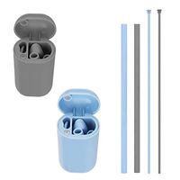 AUYE Collapsible Reusable Silicone Straws,2 Pack Food-Grade Foldable Silicone Drinking Straw with Portable Case and Cleaning Brush,BPA Free (Blue & Grey)