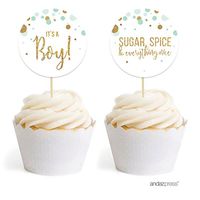 Andaz Press Mint Green Gold Glitter Boy Baby Shower Party Collection, Round Cupcake Topper DIY Party Favors Kit, 20-Pack