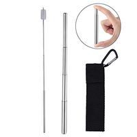 Reusable Foldable Drinking Straw Stainless Steel, BuyGo Telescopic Metal Straw with Collapsible Cleaning Brush and Portable Bag, Silver