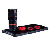 Apexel Professional 4 in 1 Camera Lens 8X Telescope Lens/Fisheye Lens/Wide Angle+Macro Lens with Back Case for Samsung Galaxy Note 4 Red