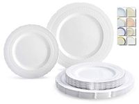 " OCCASIONS" 240 Plates Pack,(120 Guests) Extra Heavyweight Vintage Wedding Disposable/Reusable Plastic Plates 120x11'' Dinner + 120x8.25'' Salad/Dessert Plate (Chateau White)