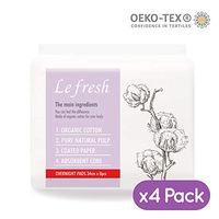 Lefresh Certified Organic Cotton Sanitary Pads for Women - Lefresh Extra High Absorbency Overnight Menstrual Pads with Wings 13 inch (34 cm), 8pcs, 4 Packs, Count 32