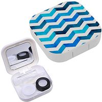 Portable Contact Lens Case Box Travel Kit Mirror + Bottle + Tweezers Container Holder [ Water Color Hand Painting Blue ]