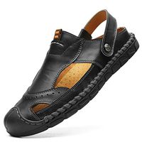 Yomiafy Men's Soft Leather Closed Toe Sandals Breathable Outdoor Casual Beach Slipper (US:7, A Nice Black)