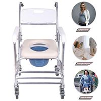 Medical Folding Commode, Rolling Shower Commode Chair, Toilet Wheeled Commode with Removable Commode Bucket Lid (White)
