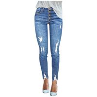 Women's Jeans Button Hole Trousers High Waist Pants Slim Jeggings Fashion Leggings Buttons Fly Fit Denim Skinny Jean Blue