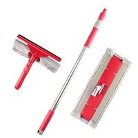 THBEIBEI Stainless Steel All-Purpose Squeegee Telescopic Detachable Rotatable Two Heads For Floor Mirror Car Window Glass Cleaner Red
