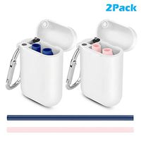 Emoly Reusable Silicone Straws, Portable Collapsible Drinking Straw with Travel Case & Cleaning Brush - 2 Pack, Blue/Pink