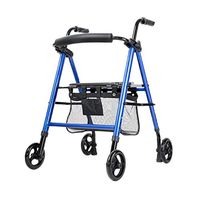 GYZ GY Driving Four-Wheeled Walker with Shopping Basket Folding Belt Adjustable Seat Walking Aid, Blue Medical Supplies (Color : Blue)