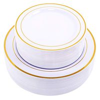 60PCS Heavyweight White with Gold Rim Wedding Party Plastic Plates,Dinnerware Sets,30-10.25inch Dinner Plates and 30-7.5inch Salad Plates -WDF (White/Gold Rim)