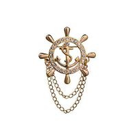 Charm Crystal Rudder Helm w/Chain Brooch Lapel Pin Mens Shirt Suit Accessories Popular Novelty Creation Jewelry Party Woman Girl Jewerly Cheap | Color - Gold