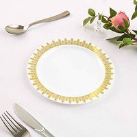 Efavormart 50 Pack 8" White Plastic Disposable Dessert Salad Plates with Gold Ornament Hot Stamped Rim for Wedding Banquet