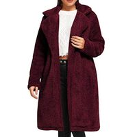 HNTDG Women Winter Plush Coat Lapel Solid Color Wool Coats Collar Warm Loose Woolen Outwear Coat Wine