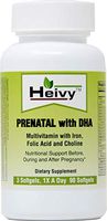 Heivy Prenatal Multivitamins with DHA 250 mg, Multivitamin with Iron, Folic Acid, and Choline, Pregnancy Nutritional Support, 90 Softgells