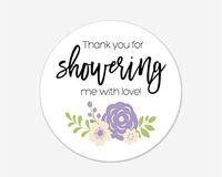 24 Purple Floral Thanks for Showering Stickers, Baby Shower Bridal Shower and Event Favor Labels (#494-2-M-LL)