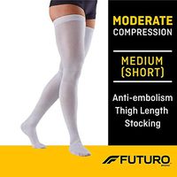 Futuro Anti-Embolism Thigh Highs, Unisex, Moderate Compression, 15-20 mm/Hg, Medium (Short), White, Helps Reduce Formation of Blood Clots