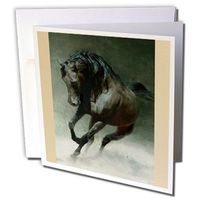 3dRose Greeting Cards, 6 x 6 Inches, Pack of 6, Print of Textured Painting of Galloping Horse (gc_182434_1)
