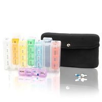 Large 7-Day / 28 Compartments Neoprene Pill Box with Designer Storage Case Daily and Weekly Vitamin, Medicine, Capsule Organization (Black)