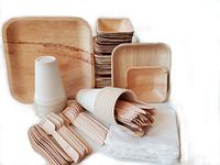 Eco Only Disposable Rustic Plates Palm leaf plates10",7" 4.5" Compostable Plates,Disposable Dinnerware set with Cutlery|Palm Plates Disposable with Cutlery Napkins Heavy Duty Biodegradable Utensils