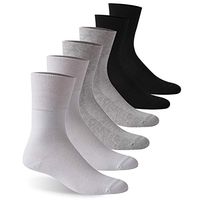 Facool Women's Men's Diabetic Extra Wide Crew Socks with Non-Binding,Loose Top,Seamless Toe 6 Pairs Black&Grey&&White X-Large